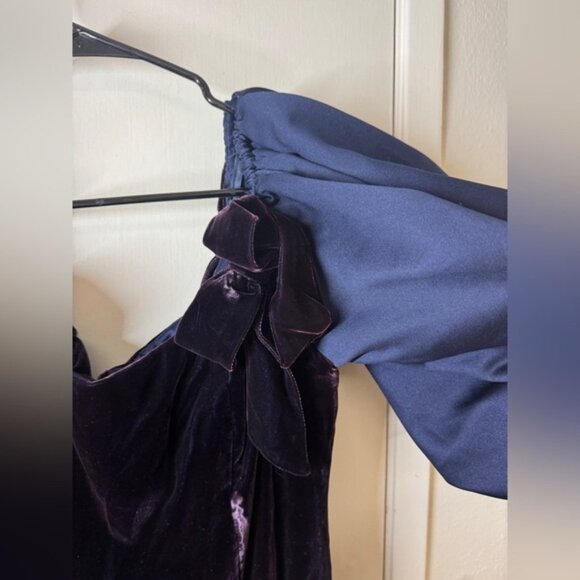 Vintage Victor Costa Saks Fifth Avenue Puff Sleeve Velvet Blue Formal Dress 10 - Picture 5 of 15